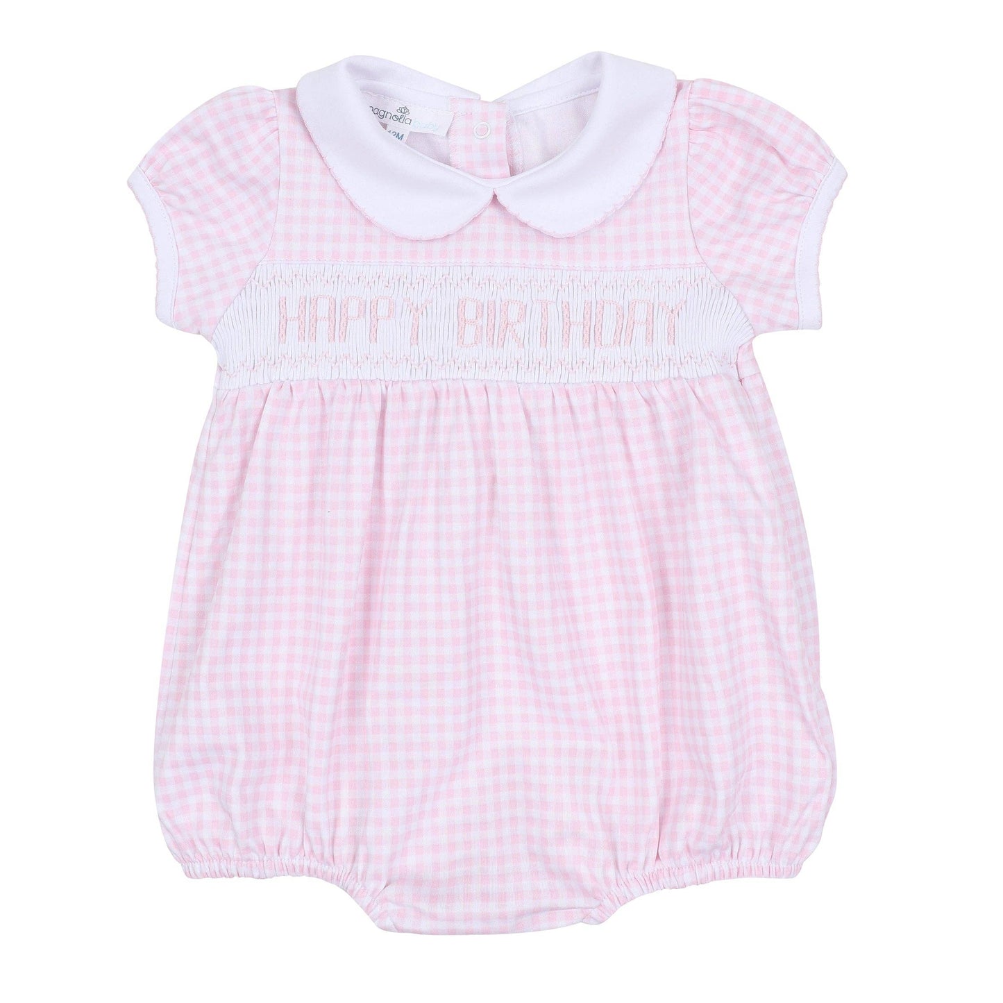 Birthday Classics Smocked Short Sleeve Bubble- Pink