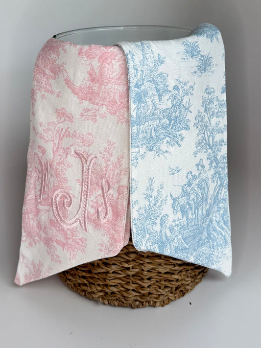 Blue Toile Bow Swaddle Sash