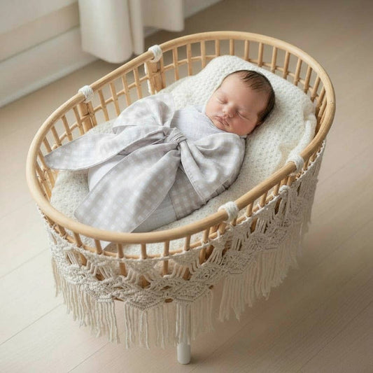 Beige Gingham Bow Swaddle Sash
