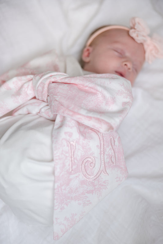 Pink Toile Bow Swaddle Sash