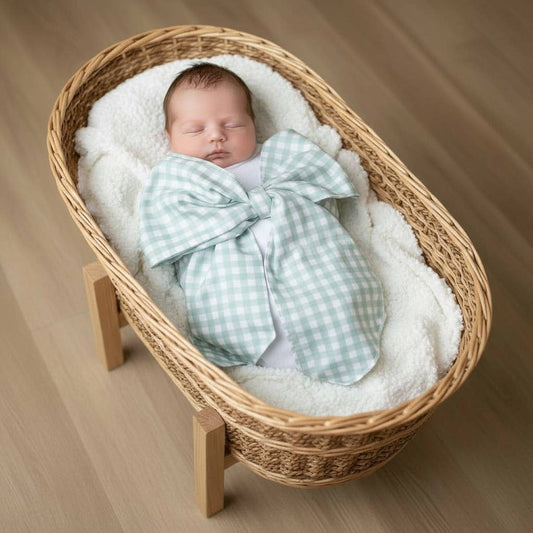 Green Gingham Bow Swaddle Sash